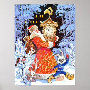 Vintage Russische Weihnachtsmann-Szene Poster