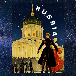Vintage Russland Winter Nacht Reise  Postkarte