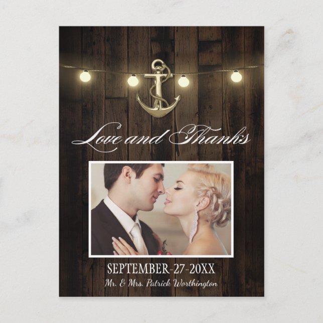 Vintage Rustic Ancre Nautique Merci Cartes (Devant)