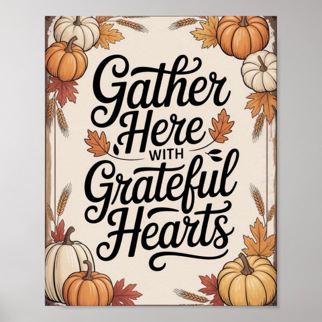 Vintage Rustic Autumn - “Gather Here with Grateful Poster (Vorne)