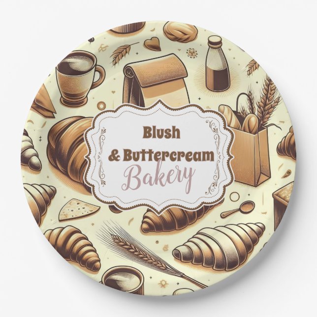 Vintage Rustic Bakery Pappteller (Vorderseite)