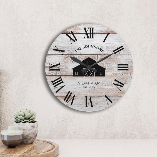 Vintage Rustic Barn Shiplap Family Name Große Wanduhr (Von Creator hochgeladen)