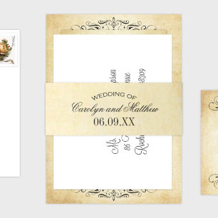 Vintage Rustic Black Flourish Parchment Wedding Einladungsbanderole
