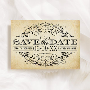 Vintage Rustic Black Flourish Parchment Wedding Save The Date