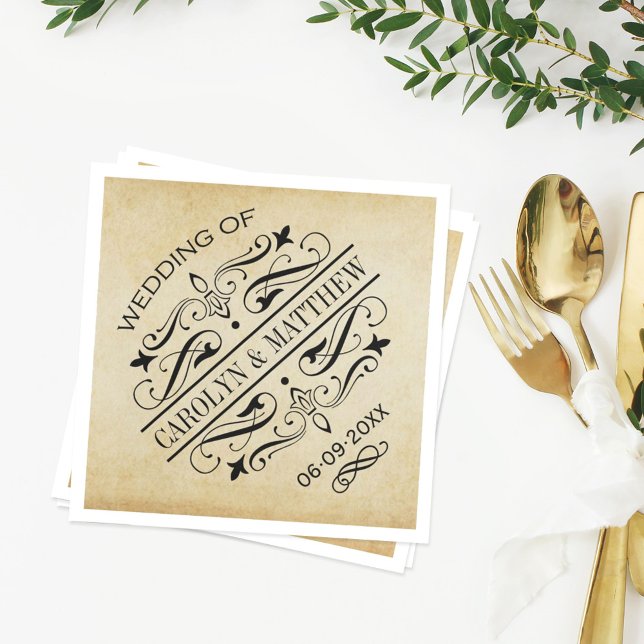 Vintage Rustic Black Flourish Parchment Wedding Serviette (Von Creator hochgeladen)