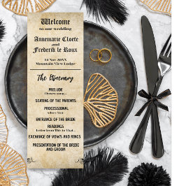 Vintage Rustic Black Parchment Programme de mariag