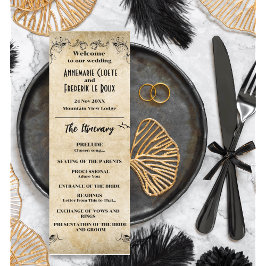 Vintage Rustic Black Parchment Programme de mariag