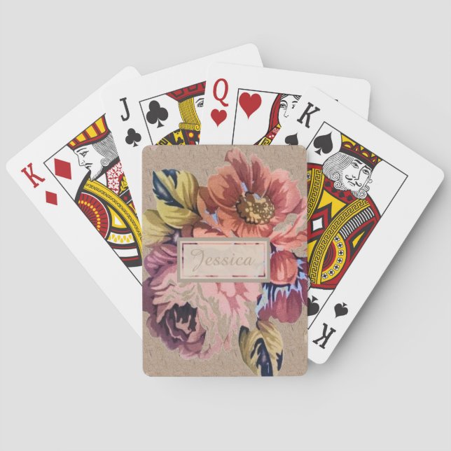 Vintage Rustic Floral Personalised Spielkarten (Rückseite)