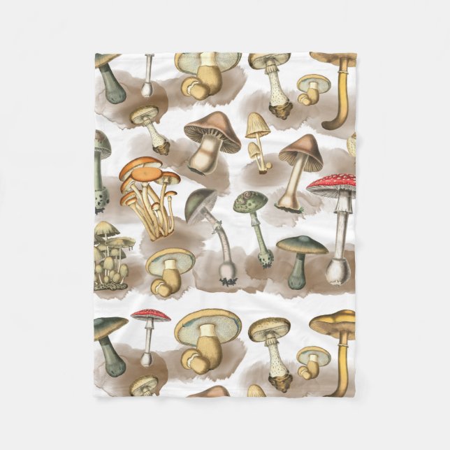 Vintage Rustic Forest Mushrooms Fleecedecke (Vorderseite)