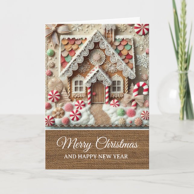 Vintage Rustic Gingerbread House Merry Christmas  Karte (Vorderseite)
