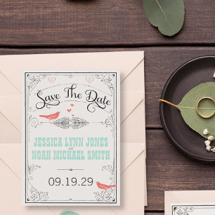 Vintage Rustic Hearts Mint Coral RSVP
