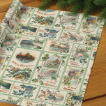 Vintage Rustic Holly Christmas Card Collage Geschenkpapier<br><div class="desc">Festliche und farbenfrohe Collage mit antiken Weihnachtskarten mit rustikalen Landschaften,  Grüße,  Blume und Heiligen mit hellgrünen Rändern. Das Muster ist nahtlos und kann nach oben oder unten skaliert werden.</div>