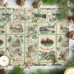 Vintage Rustic Holly Christmas Card Collage Seidenpapier<br><div class="desc">Festliche und farbenfrohe Collage mit antiken Weihnachtskarten mit rustikalen Landschaften,  Grüße,  Blume und Heiligen mit hellgrünen Rändern.</div>