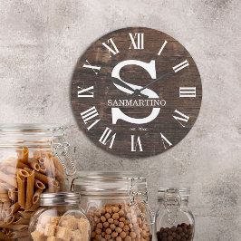 Vintage Rustic Monogram amily Name Große Wanduhr