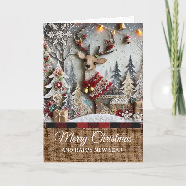 Vintage Rustic Reindeer Merry Christmas  Karte (Vorderseite)