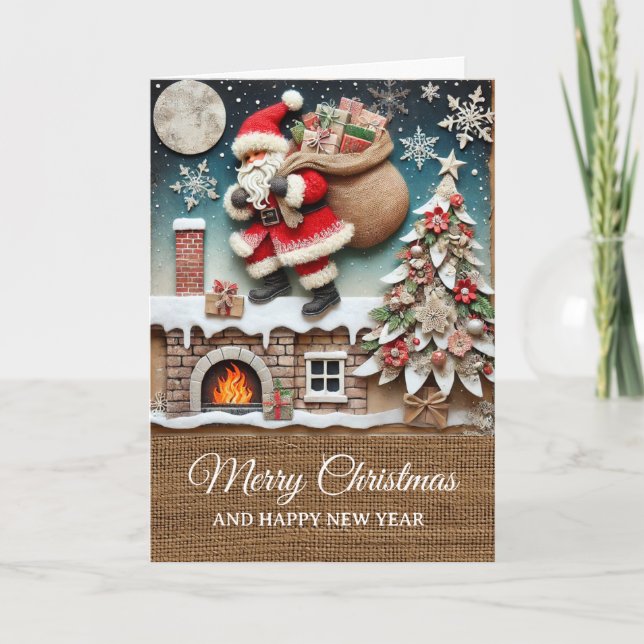 Vintage Rustic Santa Chimney Merry Christmas  Karte (Vorderseite)