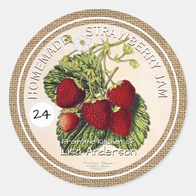Vintage Rustic Strawberry Jam Étiquette personnali (Devant)