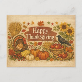 Vintage Rustic Thanksgiving Turkey Harvest  Feiertagspostkarte