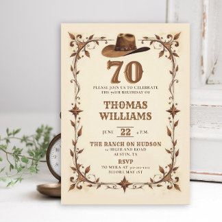 Vintage Rustic Western Star Cowboy 70. Geburtstag Einladung