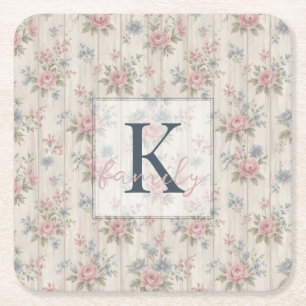 Vintage-Rustikal Shabby Chic Floral auf Holz Farmh Rechteckiger Pappuntersetzer