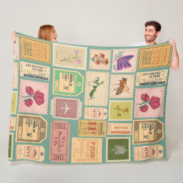 Vintage rustikale alte Briefmarke und Cenima-Ticke Fleecedecke