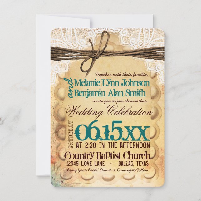 Vintage rustikale Aquamarine Typografie Einladunge Einladung (Vorderseite)
