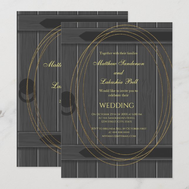 Vintage Rustikale Barenttür Graue Hochzeitseinladu Einladung (Vorne/Hinten)