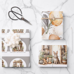 Vintage Rustikale Beige Osterkaninchen Geschenkpapier Set