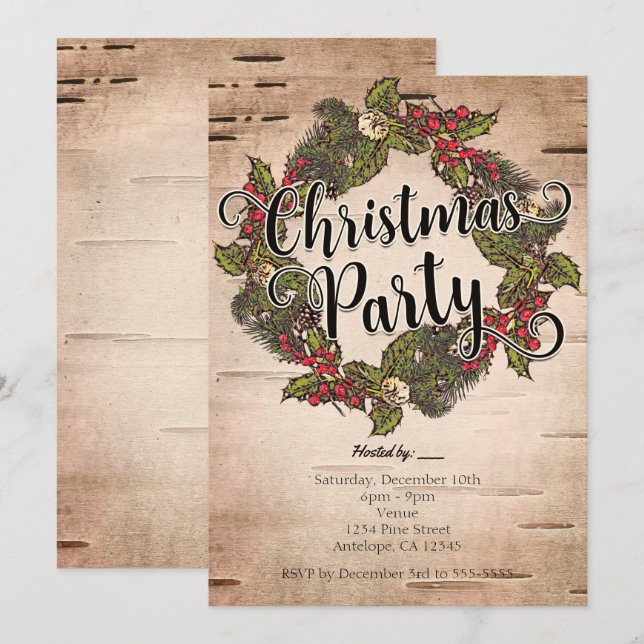 Vintage rustikale Birkenweihnachtsfeste Party Einl Einladung (Vorne/Hinten)