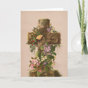 Vintage rustikale Blumenkreuz, Osterkarte, Karte