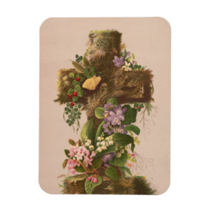 Vintage rustikale Blumenkreuz, Osterkarte, Magnet