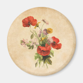 Vintage Rustikale Bouquet Rote Poppies Wilde Blume Magnet