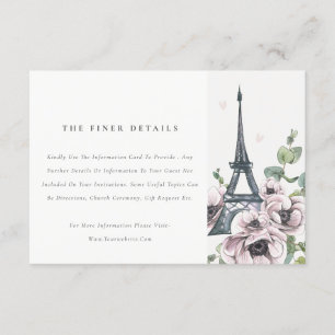 Vintage rustikale Eiffelturm Blumenzettel Details Begleitkarte