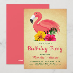 Vintage Rustikale Flamingo Geburtstagsparty Einladung