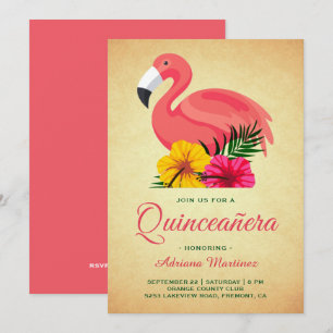 Vintage Rustikale Flamingo Quinceanera Einladung