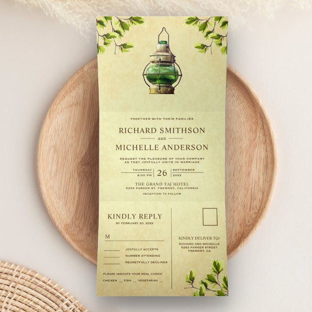 Vintage Rustikale GartenLaterne Dreifach Gefaltete Einladung (Von Creator hochgeladen)