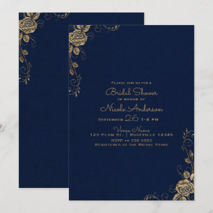 Vintage Rustikale Glamour-Rose Blau & Gold Brautpa Einladung
