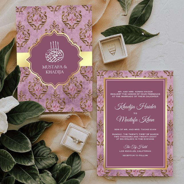 Vintage Rustikale Goldlavender Damask muslimische  Einladung (Von Creator hochgeladen)