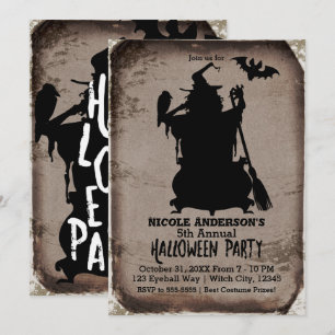 Vintage Rustikale Halloween-Hexenkochtopf-Party Einladung