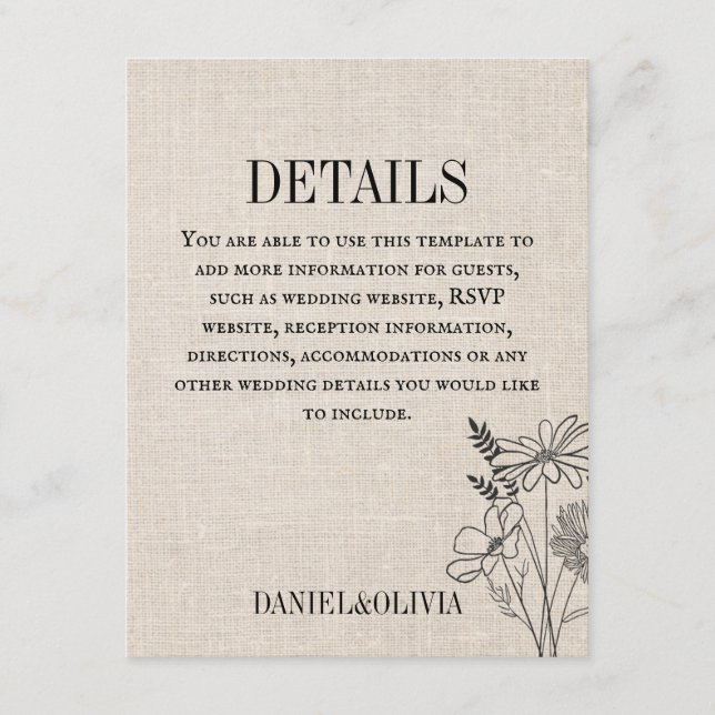 Vintage Rustikale Hochzeit Begleitkarte (Vorderseite)