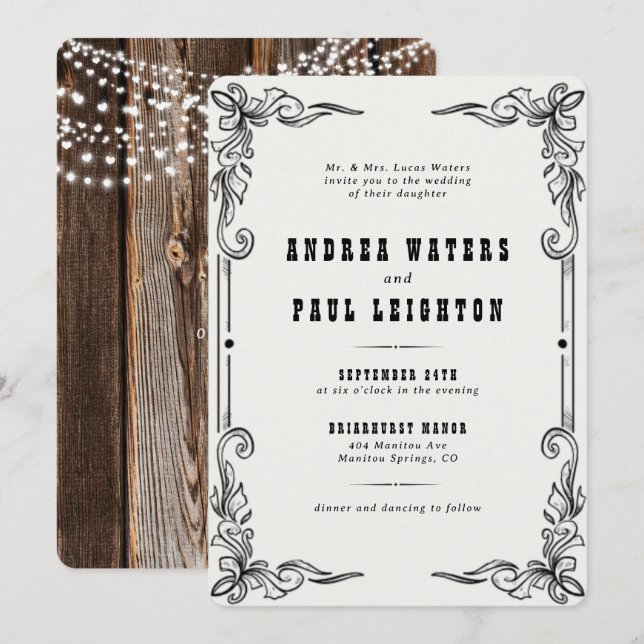 Vintage Rustikale Hochzeit Einladung (Vorne/Hinten)