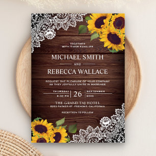Vintage Rustikale Hochzeit mit Sonnenblumen Einladung