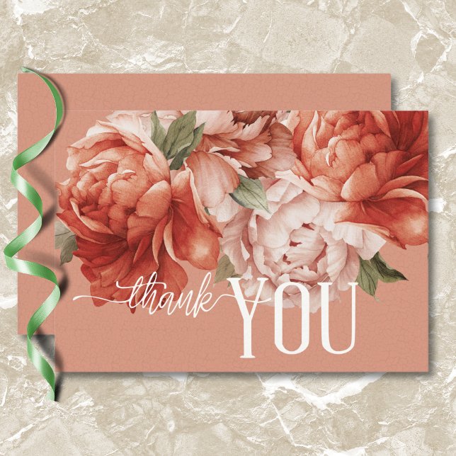 Vintage Rustikale Hochzeiten Dankeskarte (Vintage Rustic Rust & Peach Peonies Wedding Thank You Card)