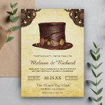 Vintage Rustikale Lederhut Steampunk-Hochzeit Einladung<br><div class="desc">Erleben Sie Ihre Gäste mit dieser rustikalen Hochzeitseinladung mit einem wunderschönen Steampunkhut vor einem Vintagen Pergament-Hintergrund. Fügen Sie einfach Ihre Veranstaltungsdetails zu dieser einfach zu bedienenden Vorlage hinzu,  um sie zu einer einmaligen Einladung zu machen.</div>