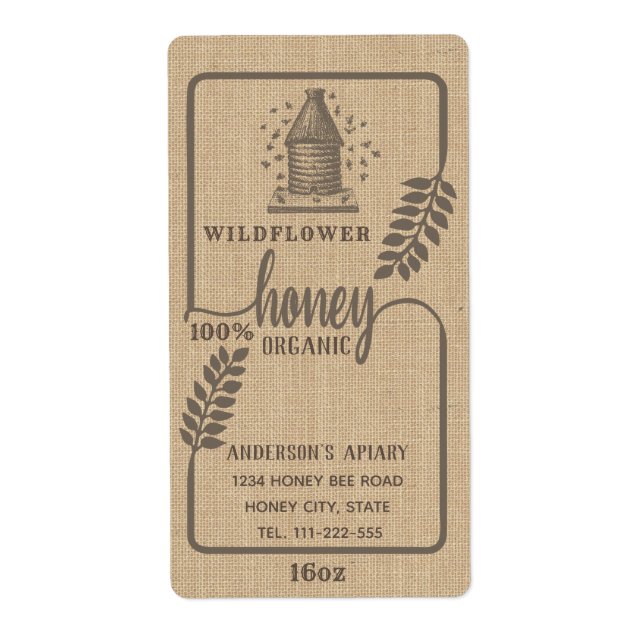 Vintage rustikale Leinen Bienenhonenhonig (Vorne)