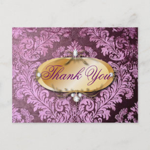 Vintage rustikale lila Damast Hochzeit danke Postkarte