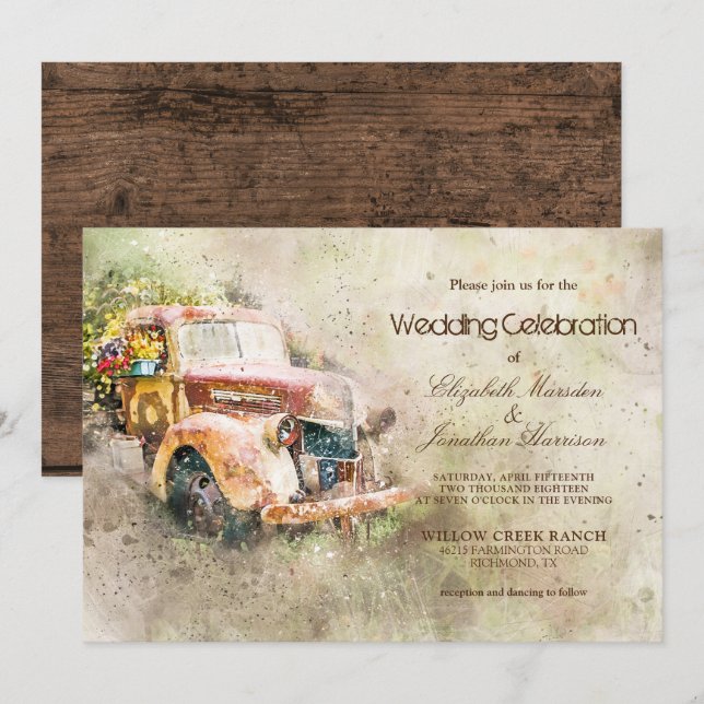 Vintage Rustikale LKW Trendy Wedding Einladung (Vorne/Hinten)