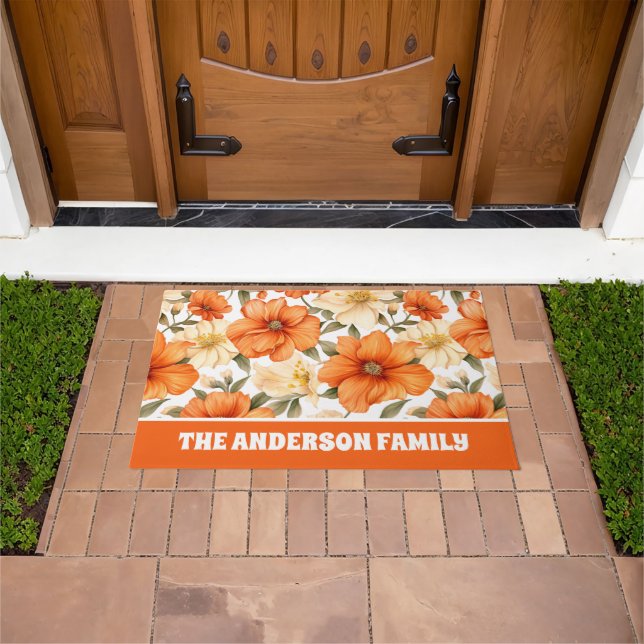 Vintage rustikale Orangen Herbst-Blume Muster Fußmatte (Außenbereich)