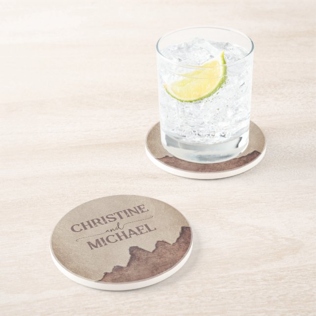 Vintage rustikale Papageienhochzeit Getränkeuntersetzer (Seite)