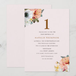 Vintage rustikale Pfirsichblüte 1. Geburtstag Einl Einladung
